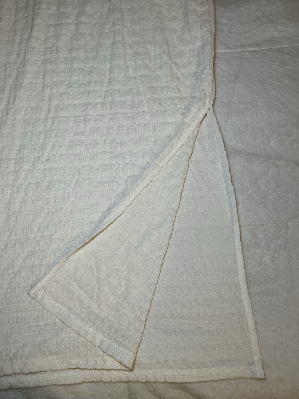 White Textured Maxi Dress with Gold Accent - Picture 6 of 7